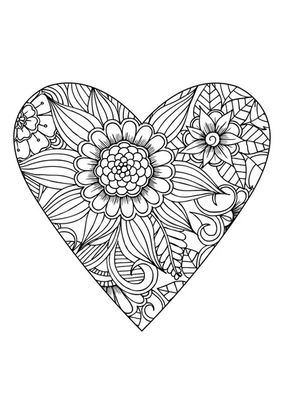 Стиль Раскраски Тема Дня Святого Валентина Сердце Цветочным Узором Векторно — стоковый вектор