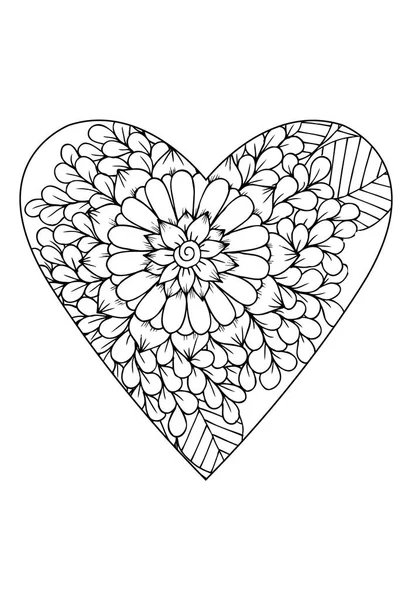 Coloriage Style Valentine Day Theme Coeur Avec Motif Fleurs Vecteur — Image vectorielle