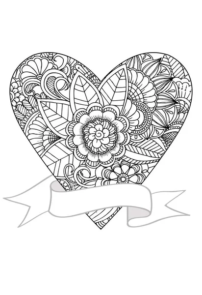 Vektor doodle rajz a szív és szalag. Színezés a használhatja Stock Illusztrációk