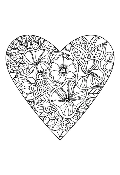 Coloriage Style Valentine Day Theme Coeur Avec Motif Fleurs Vecteur — Image vectorielle