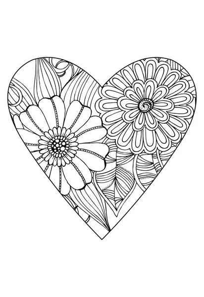 Coloring Book Stijl Aftelkalender Voor Valentijnsdag Thema Hart Met Bloemenpatroon — Stockvector