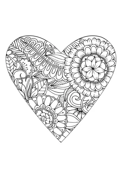 Coloring Book Stijl Aftelkalender Voor Valentijnsdag Thema Hart Met Bloemenpatroon — Stockvector