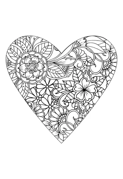 Coloring Book Style Valentine Day Theme Heart Flower Pattern Vector — Stock Vector
