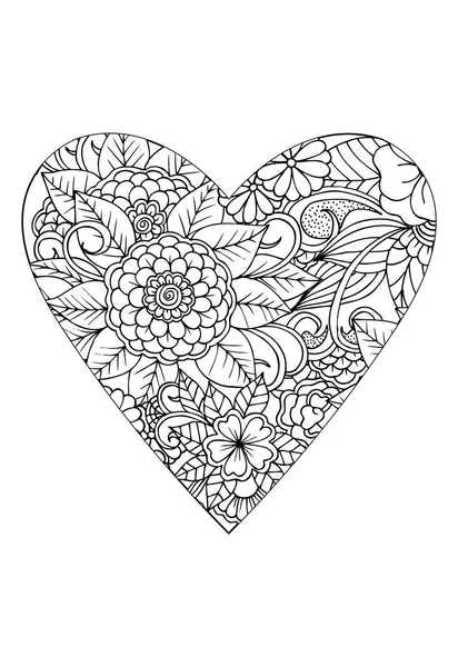 Coloring Book Stijl Aftelkalender Voor Valentijnsdag Thema Hart Met Bloemenpatroon — Stockvector