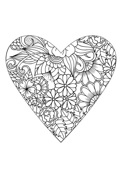 Coloriage Style Valentine Day Theme Coeur Avec Motif Fleurs Vecteur — Image vectorielle