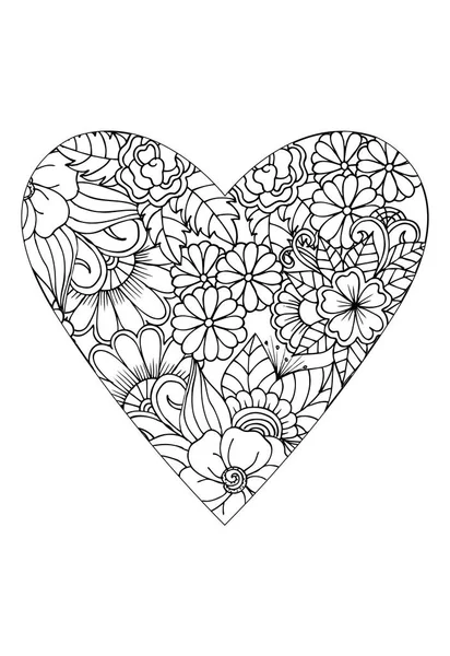 Coloring Book Style Valentine Day Theme Heart Flower Pattern Vector — Stock Vector