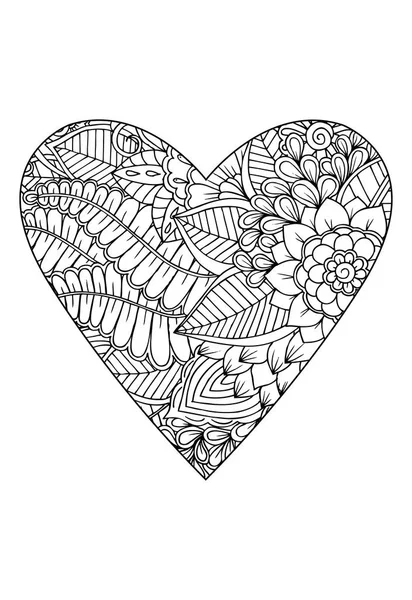 Стиль Раскраски Тема Дня Святого Валентина Сердце Цветочным Узором Векторно — стоковый вектор