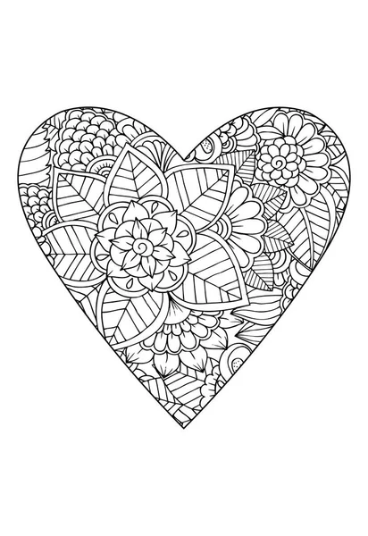 Coloring Book Stijl Aftelkalender Voor Valentijnsdag Thema Hart Met Bloemenpatroon — Stockvector