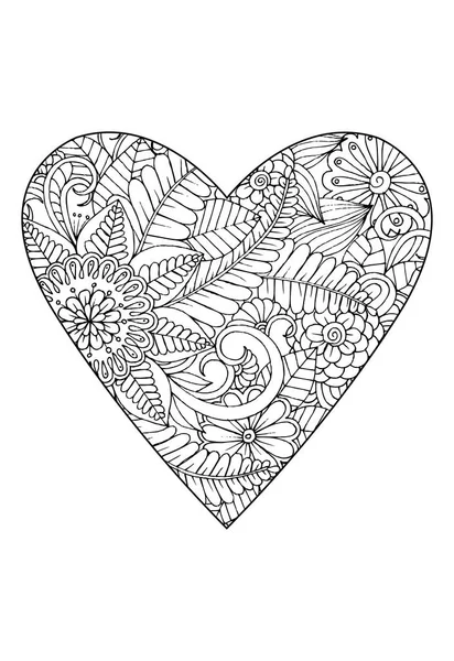 Coloring Book Stijl Aftelkalender Voor Valentijnsdag Thema Hart Met Bloemenpatroon — Stockvector