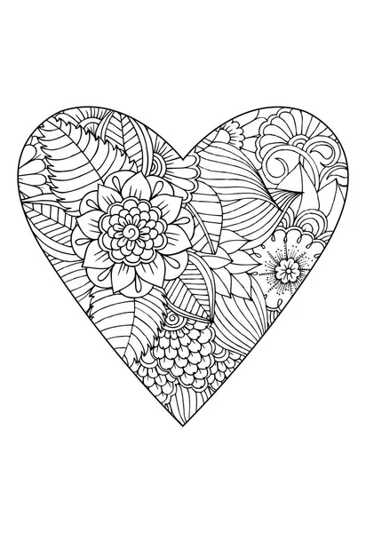 Coloring Book Stijl Aftelkalender Voor Valentijnsdag Thema Hart Met Bloemenpatroon — Stockvector