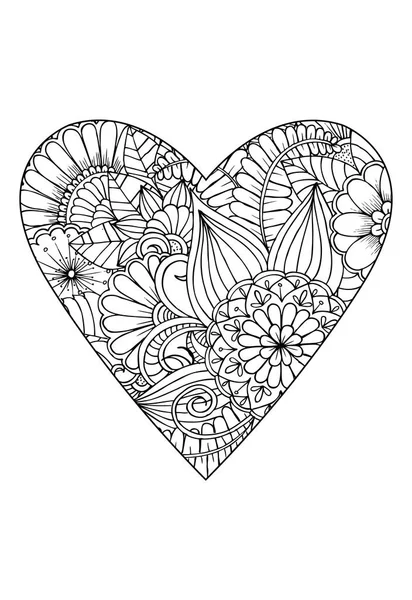 Coloriage Style Valentine Day Theme Coeur Avec Motif Fleurs Vecteur — Image vectorielle