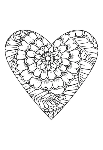 Obarvení Kniha Stylu Motiv Valentýn Srdce Květinový Vzor Vektor Bílá Vektorová Grafika