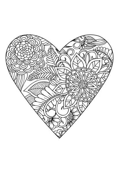 Färgläggningsschemat Bok Stil Alla Hjärtans Dag Tema Hjärta Med Blommönster Stockillustration