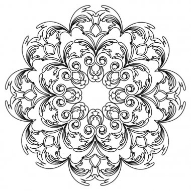 Mandala boyama. Tek renkli desen. Siyah beyaz resim