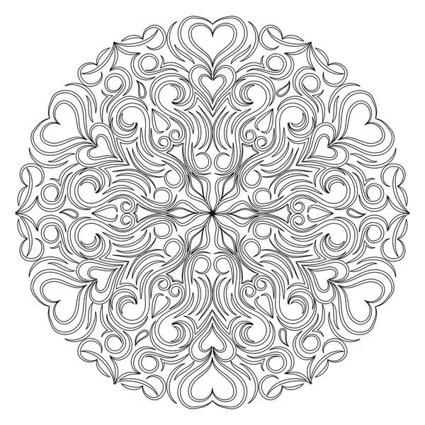 Mandala floral vectorial en blanco y negro. Patrón redondo para colo — Vector de stock