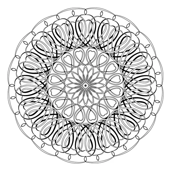 Mandala boyama. Tek renkli desen. Siyah beyaz resim — Stok Vektör