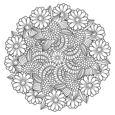 Vektör çiçek mandala siyah ve beyaz. Colo için yuvarlak desen