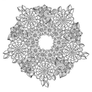 Vektör çiçek mandala siyah ve beyaz. Colo için yuvarlak desen