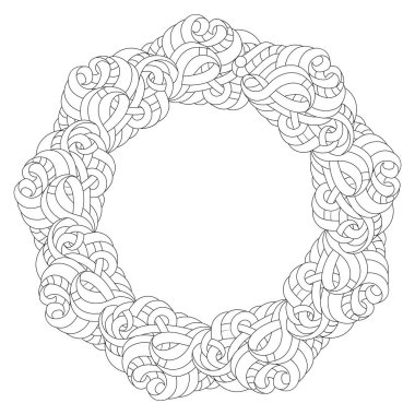 Siyah ve beyaz yetişkin renklendirme kitap için çelenk.