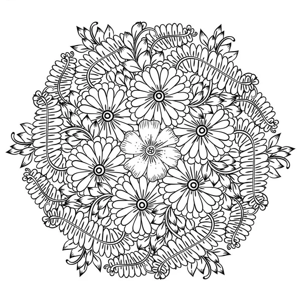 Векторная цветочная мандала в черно-белом. Круглый узор для коло — стоковый вектор