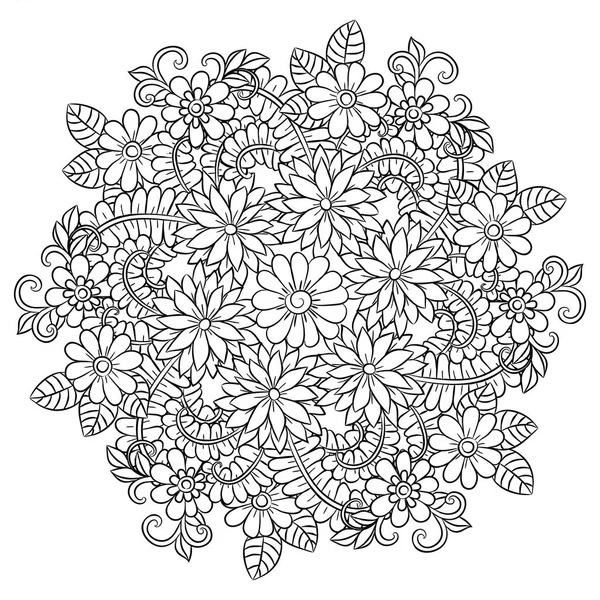 Vektör çiçek mandala siyah ve beyaz. Colo için yuvarlak desen