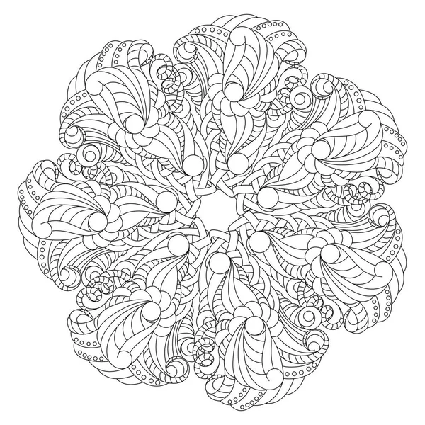 Patrón redondo vectorial blanco y negro.Mandala monocromo para el color — Vector de stock