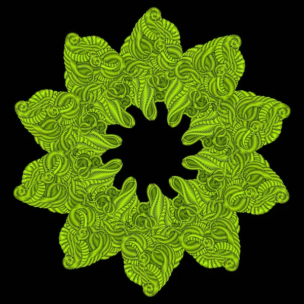 Круглая вышивка. Ярко-зеленый орнамент. Векторная иллюзия — стоковый вектор