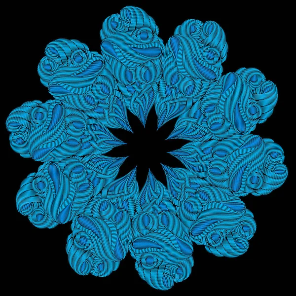 Embroidery round  pattern.  Blue lace ornament.Vector illustrati — Stock Vector