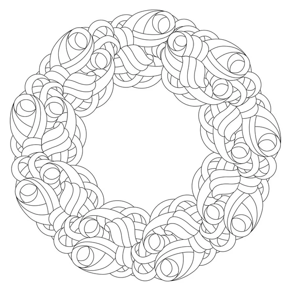 Wreath in black and white for adult coloring book. — Stock Vector