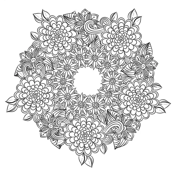 Vector blommig mandala i svart och vitt. Runda mönster för colo Stockvektor