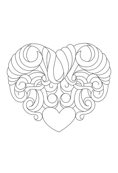 Coloring book style.Valentine's day theme. Heart with abstract p — Stock Vector