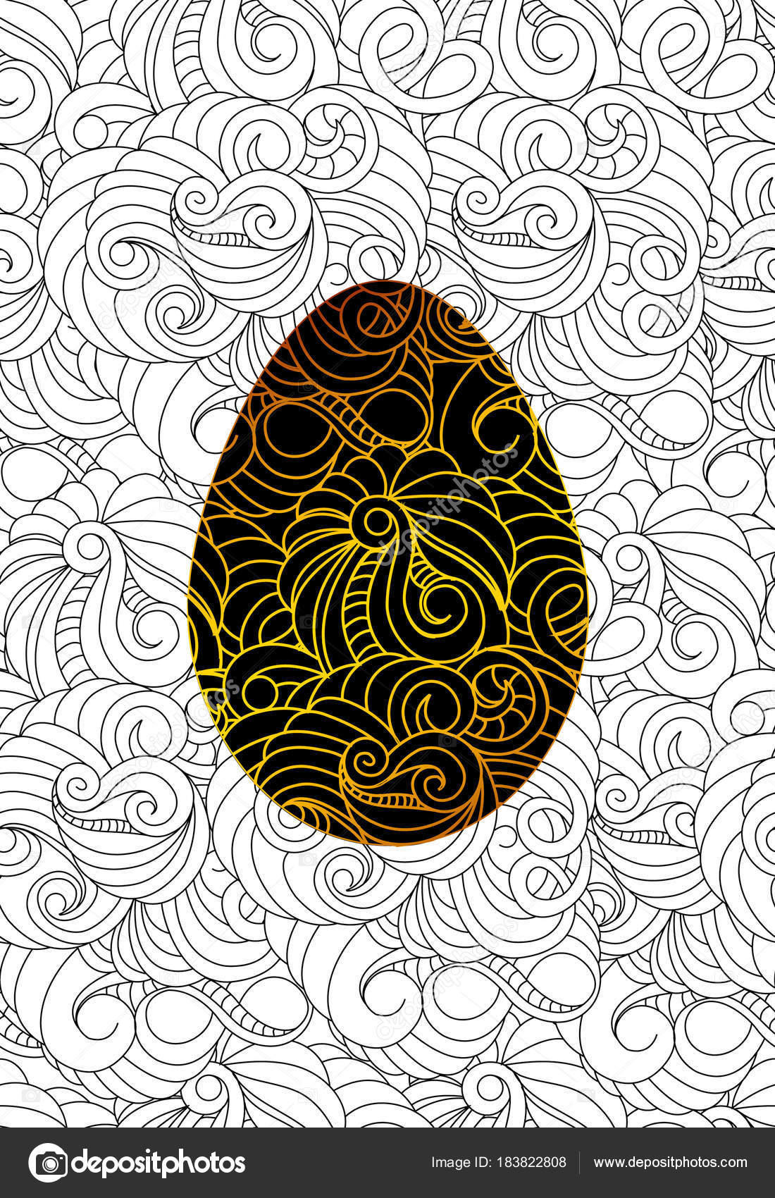 Gold Easter Egg And Seamless Monochrome Abstract Pattern For Col