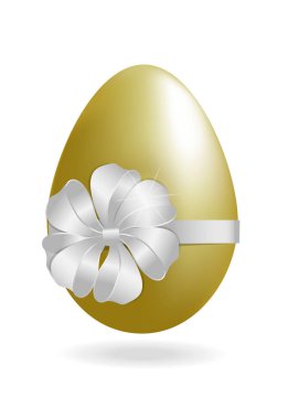 Beyaz bir arka plan üzerinde izole beyaz saten kurdele ile vektör Paskalya yortusu yumurta