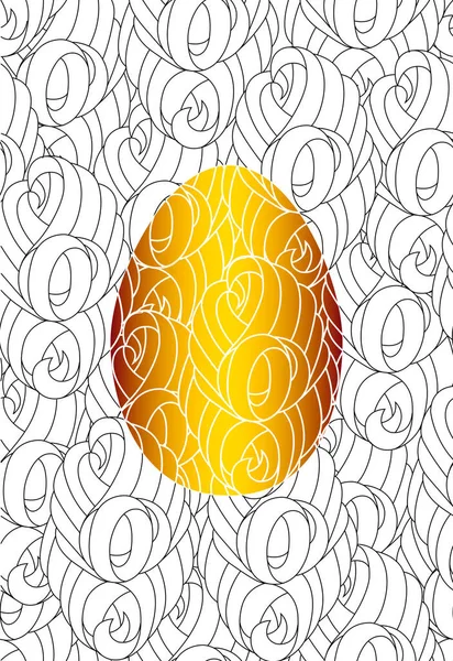 Gold easter egg and seamless monochrome abstract pattern for col — Stock Vector