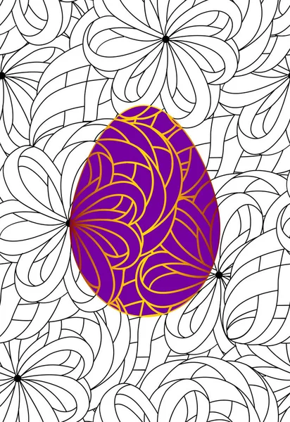 Gold easter egg and seamless monochrome abstract pattern for col — Stock Vector