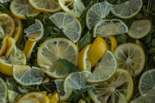 Ini Adalah Jeruk Nipis Cincang Dan Lemon Dengan Mint — Stok Foto