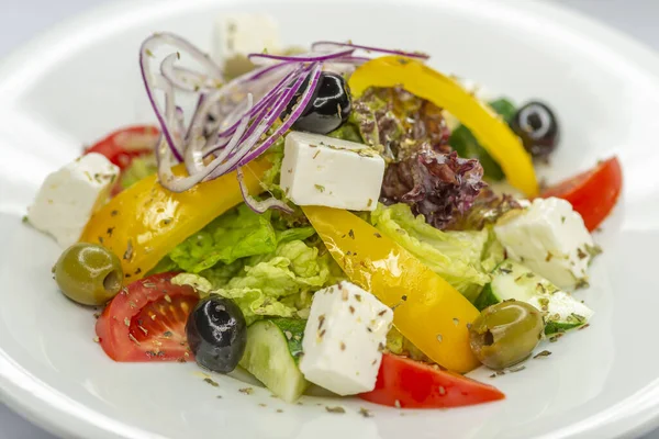 Aceasta Este Salată Feta Măsline Grecești — Fotografie, imagine de stoc