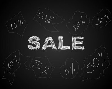 Bu siyah arka planda bir afiş. Bu SALE. Yazı tipi kuluçkadan çıkacak.