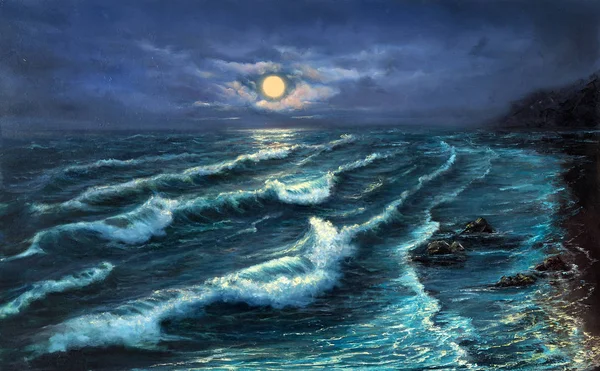 Oceaan kust bij nacht — Stockfoto