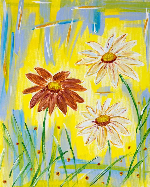 Originele Abstracte Acrylverf Van Verse Bloemen Canvas Modern Impressionisme Modernisme — Stockfoto