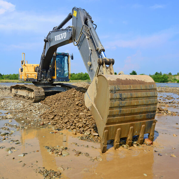 Gravel excavated in the mainstream of the river