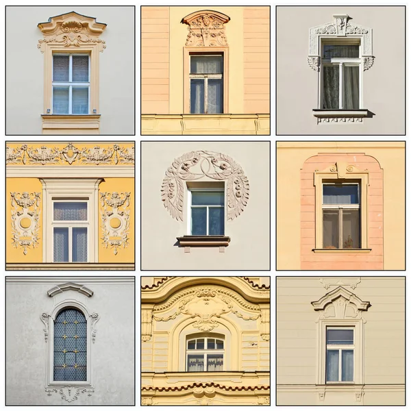 Janelas Edifício Antigo Praga 2018 — Fotografia de Stock