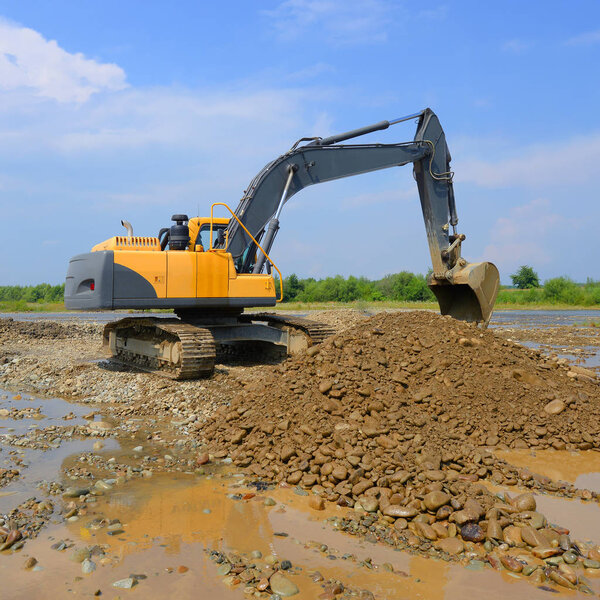 Gravel excavated in the mainstream of the river