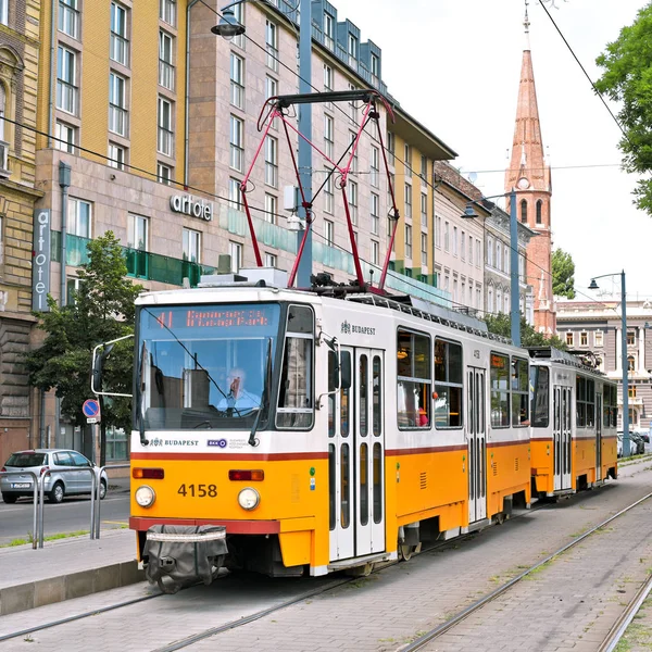 PRAGUE, CZECH REPUBLIC - April 3, 2021: Tram departs from a stop.