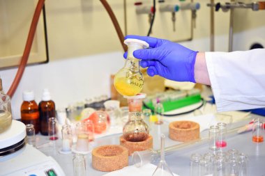 PRAGUE, CZECH REPUBLIC - 25 Mayıs 2019: laboratuvarda çalışan bilim adamı. Organik ve Biyokimya Enstitüsü.