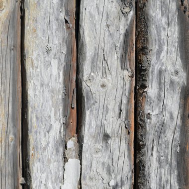 Kozalaklı kütüklerden eski bir duvar parçası.