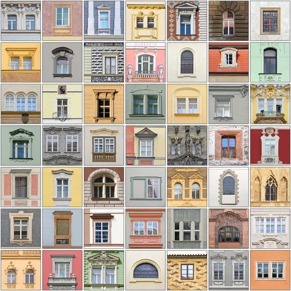 Ventana Edificio Antiguo Praga Vieja 2016 2019 Cada Fragmentos Collage — Foto de Stock