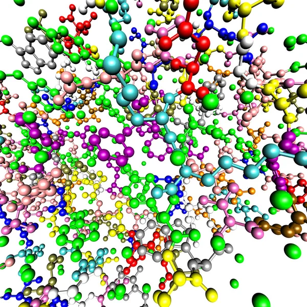 Colorful ball and stick model of a protein with amino acids coded by colors