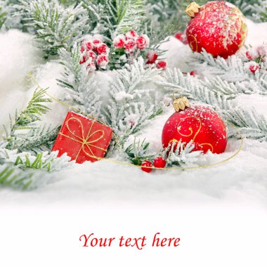 Noel kar süslemeleri ile boş boşluk metin için