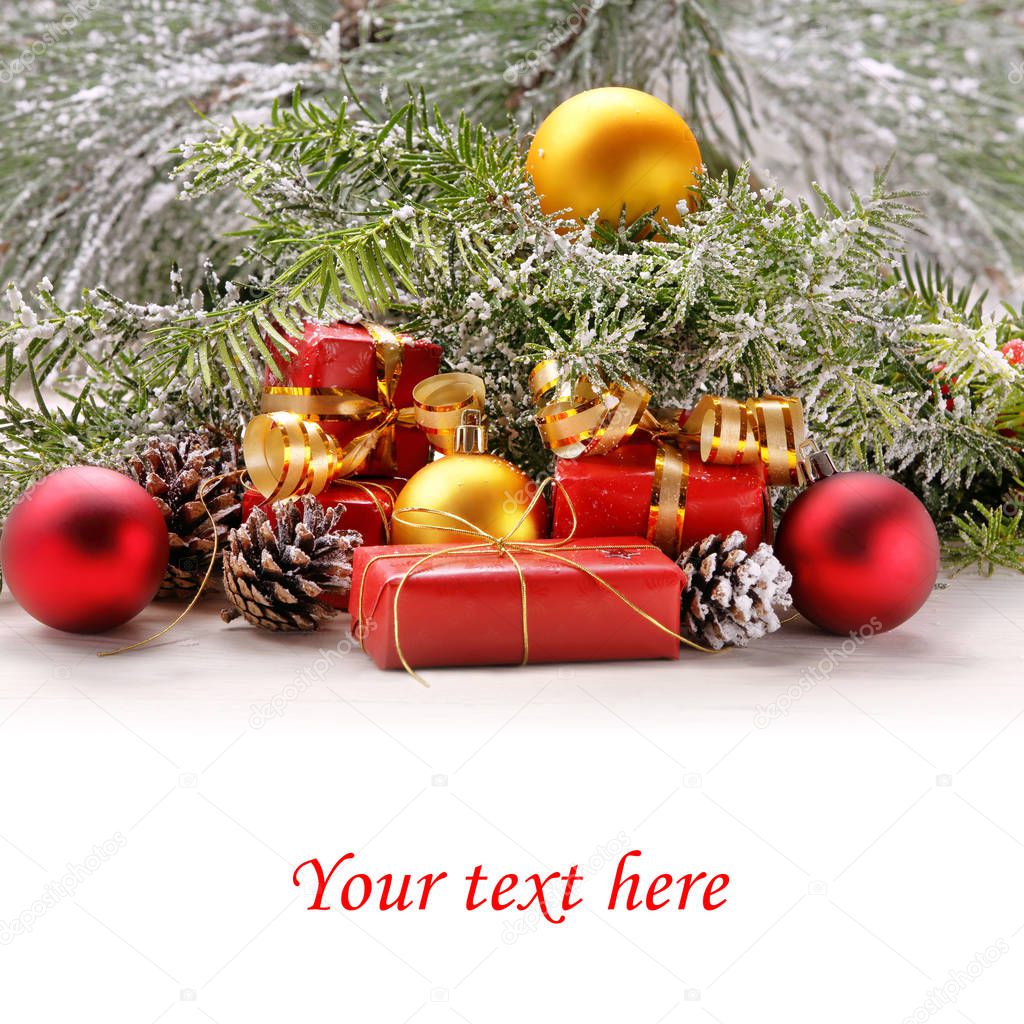 Christmas snow decorations with empty white space for text